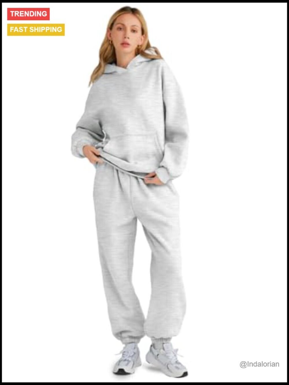 Oversized Hoodie Sweatsuit Set 50% Polyester 50% Cotton Loungewear - Picture 2 of 7